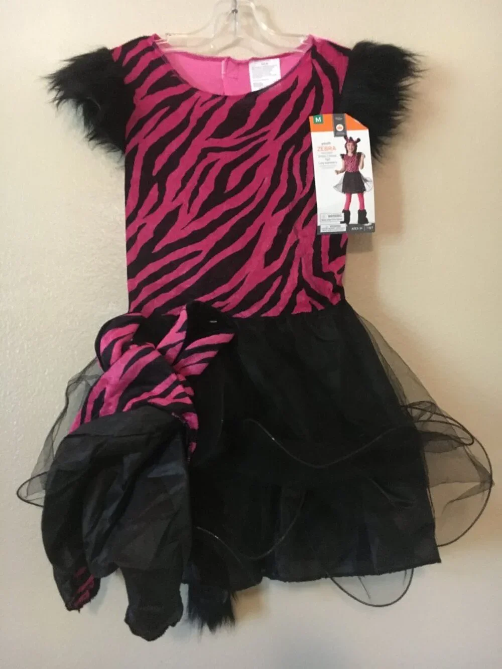 New Zebra Costume Dress 6/7 Hat Pink Black Tutu Skirt Tail Ears Halloween